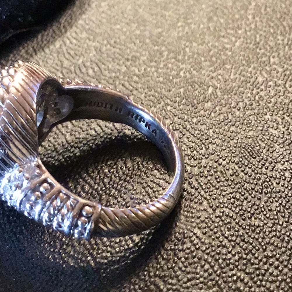JUDITH RIPKA LARGE ROUND BEZEL & PRONG SET DIAMONIQUE RING - Picture 5 of 9